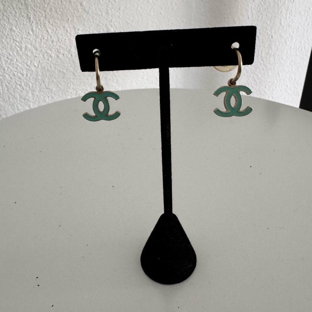 AuthenticChanel-Inspired Turquoise Double C Hoop Earrings